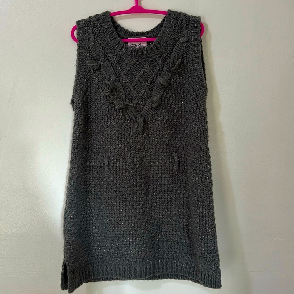 Little Lass | Girl's Gray Knit Sweater Dress